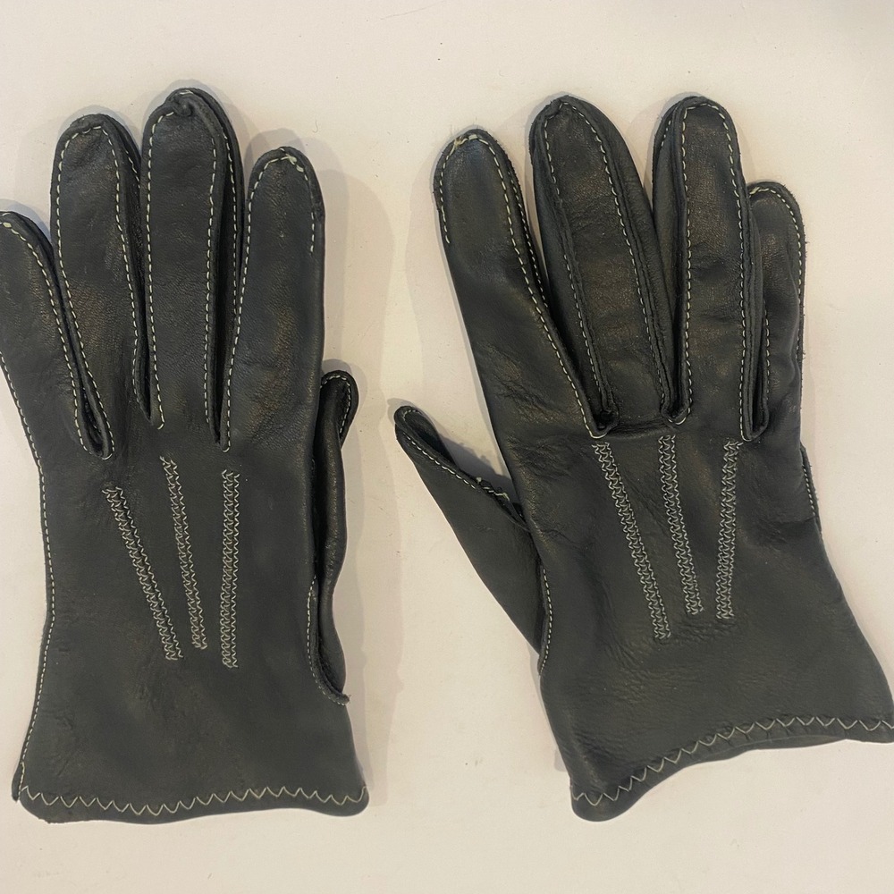 Taxidermy‎ Studios Deerskin Leather Gloves Womens 6.5 Contrast Stitch Cadet